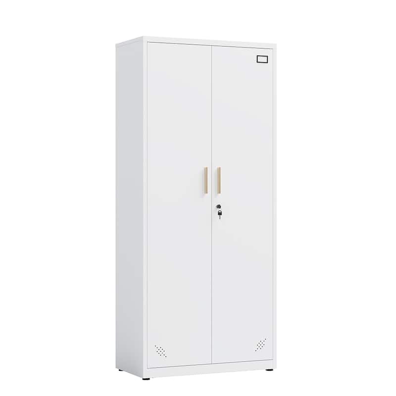 Metal Storage Cabinet Tall Locking Cabinet with 2 Doors, Steel Garage Storage Cabinet Utility Cabinet with Adjustable Shelves - White