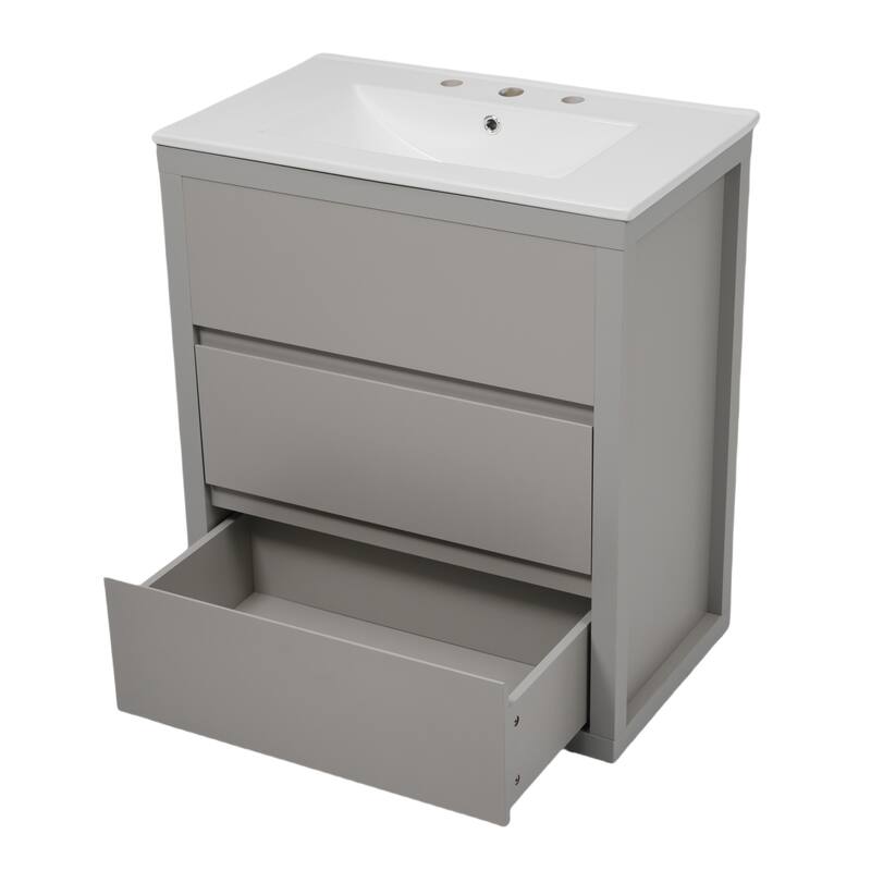 30"Bathroom Vanity with Ceramic Sink and 2 Drawers, Freestanding Vanity with Smooth Drawer Slides & Waterproof Finish