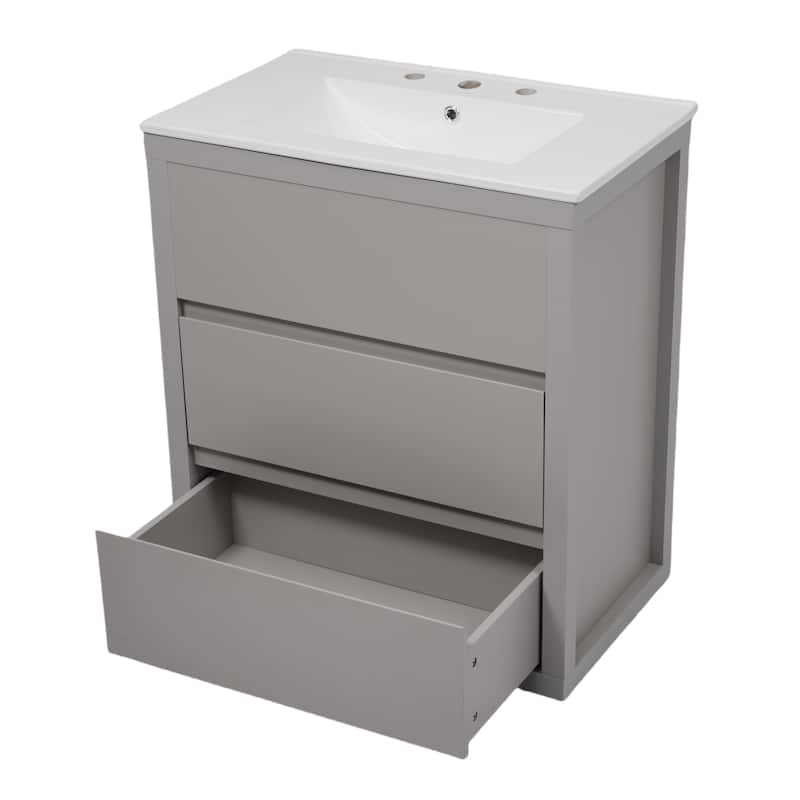 Freestanding Bathroom Vanity with Ceramic Sink and Drawers