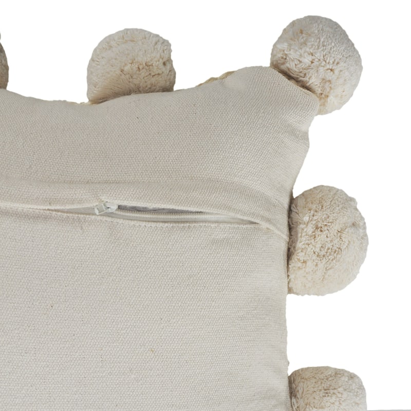 Handwoven Solid Square Throw Pillow Cover with Pom Poms - 20" - Cream