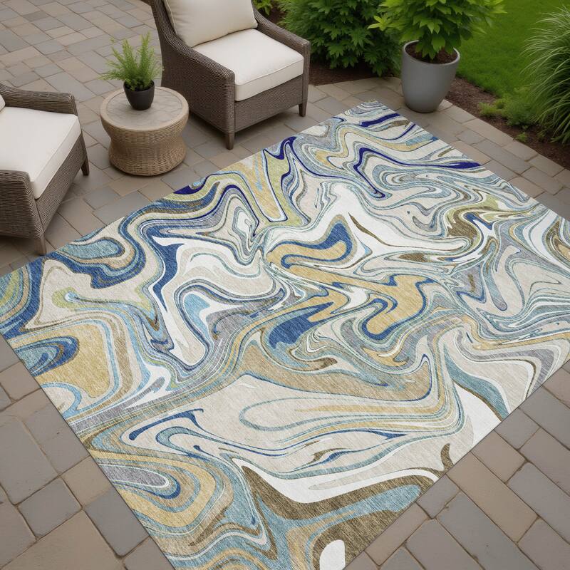 Machine Washable Indoor/ Outdoor Contemproary Fusion Chantille Rug