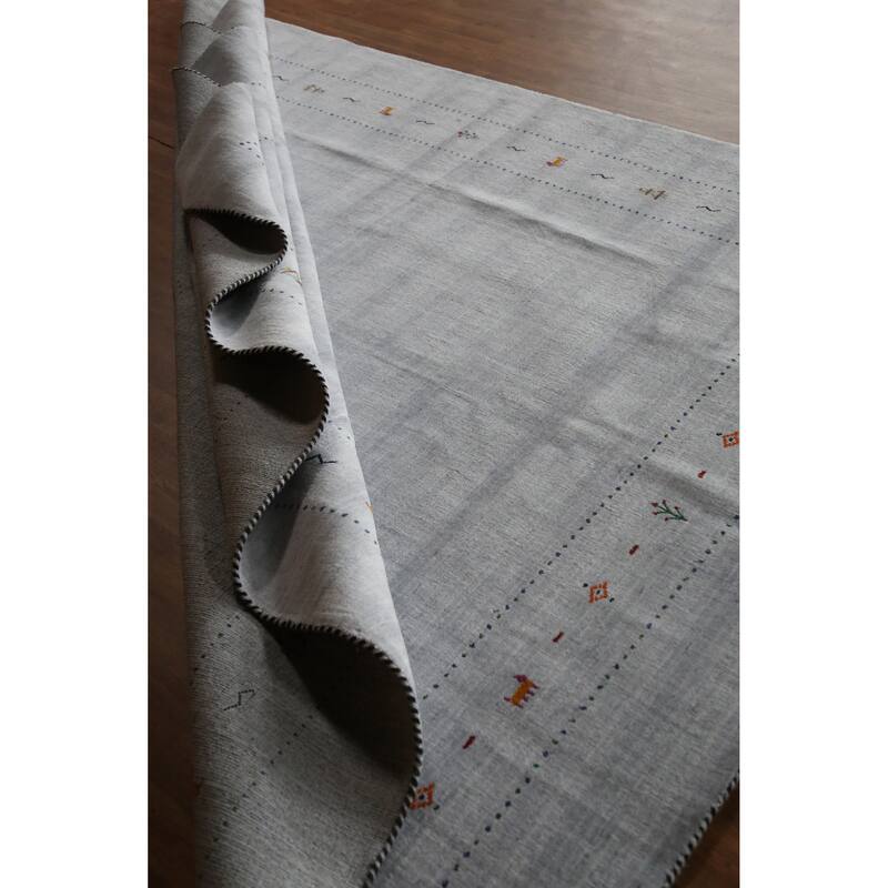 Hand Knotted Oriental 100% Wool Carpet Tribal Tribal Greys & Charcoal Gabbeh Area Rug - 9' 10'' X 7' 11''