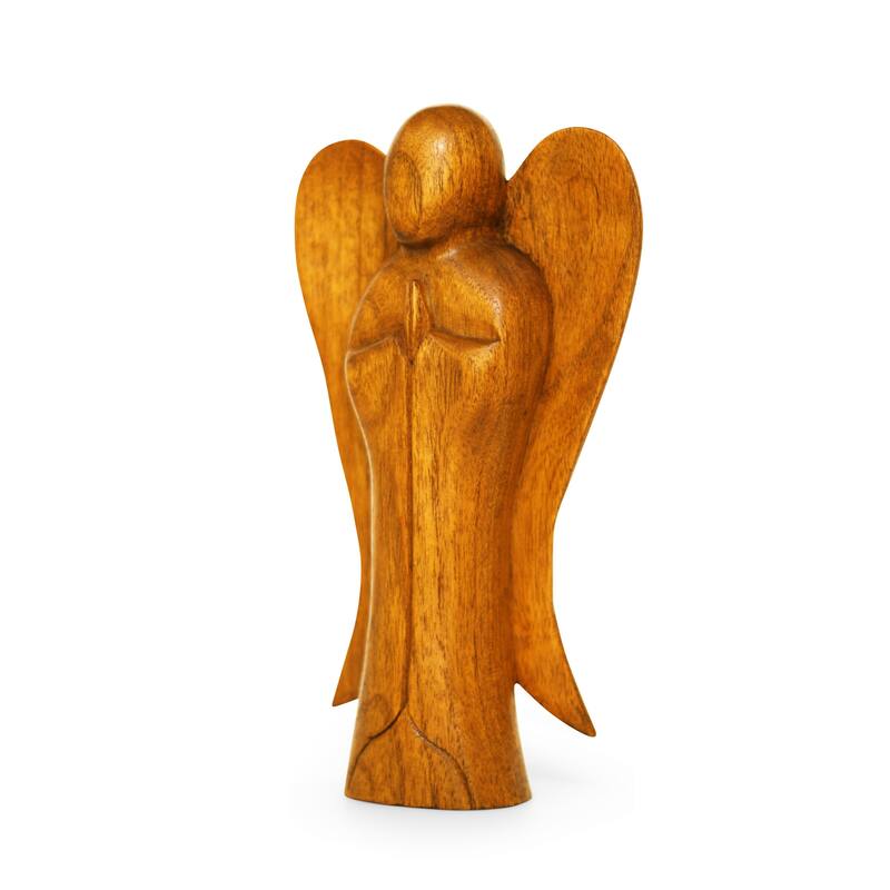 10" Wooden Handmade Abstract Sculpture Statue Handcrafted "Praying Angel" Gift Home Decor Figurine Accent Artwork Hand Carved
