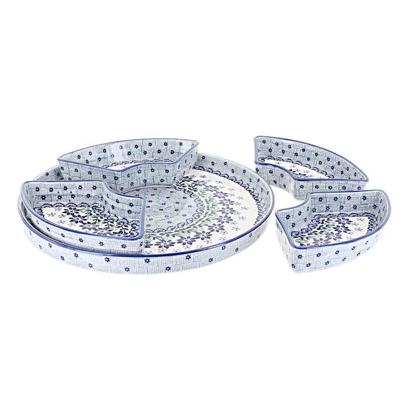 Blue Rose Polish Pottery N008 Manufaktura Tray with 4 Plates