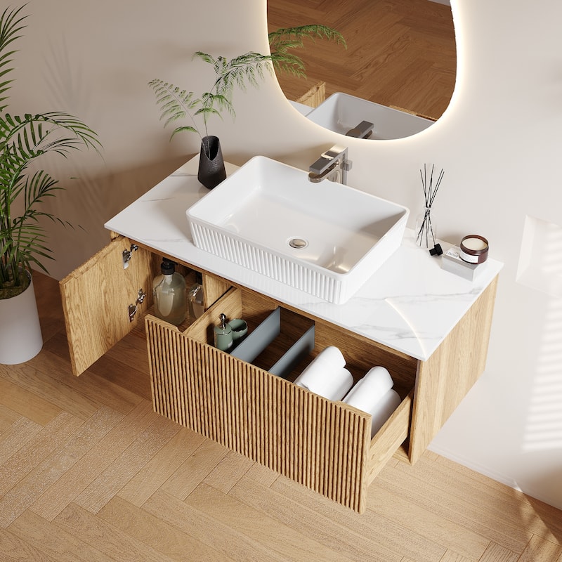 Modern 35.4" Single Bathroom Vanities,Floating Vanitiy with White Table top