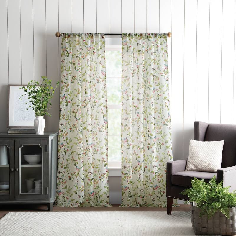 Martha Stewart Kensington Garden Print Poletop Curtain Panel Pair - 84-in - Pink