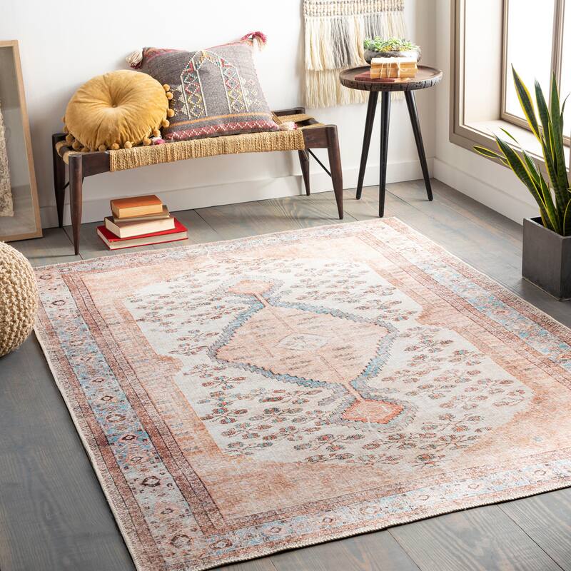 Livabliss Elena Floral Medallion Printed Machine Washable Area Rug - Blush - 2' x 2' 11"