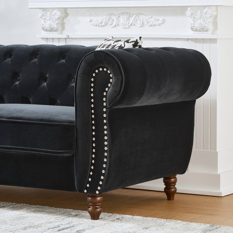 Elegant Velvet Sofa Couch Loveseat with Nailhead, 2-Seater Sofa Couch with Rolled Armrests for Living Room