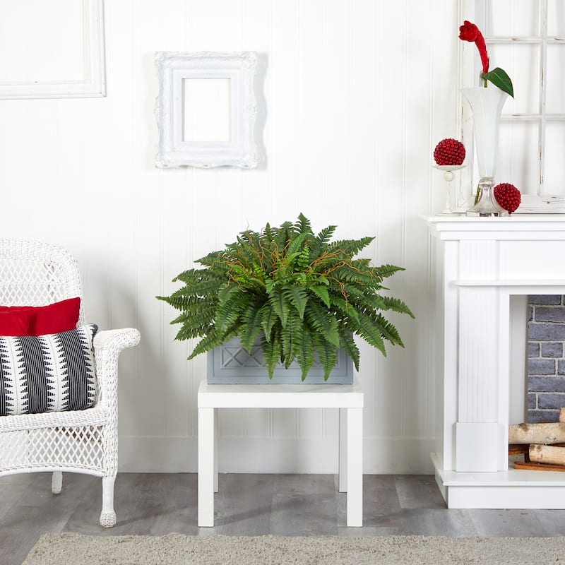 Artificial Large Leaf Philodendron Plant 5ft Tall in White Oval Planter with River Rocks - Real Touch Greenery - Green - 30