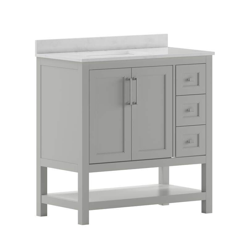 Modern Freestanding Bath Vanity with Sink, Open Storage, and Drawers