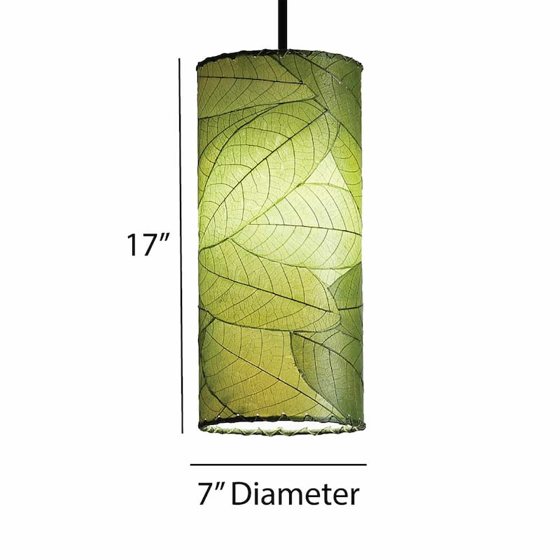 Handmade Cylinder Pendant, Cocoa Leaves Shade, 7 x 7 x 17 in. - 7 x 7 x 17