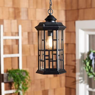 SAFAVIEH Outdoor Lighting Collection Carwen 8" Classic Outdoor Pendant - 8" W x 7" D x 16" H