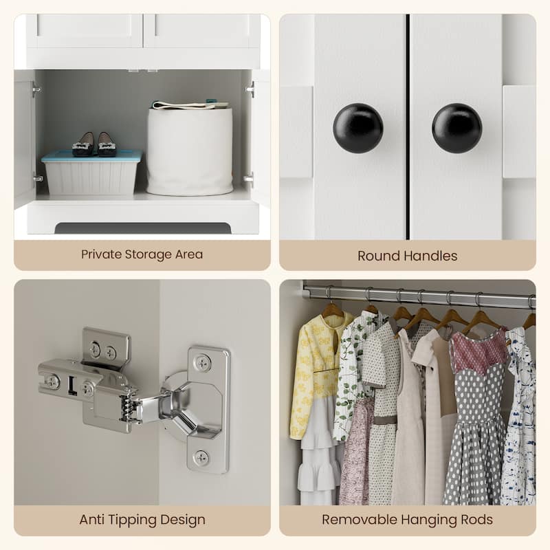 Pocassy 71" H Wardrobe Closet with Drawers with Doors and Storage