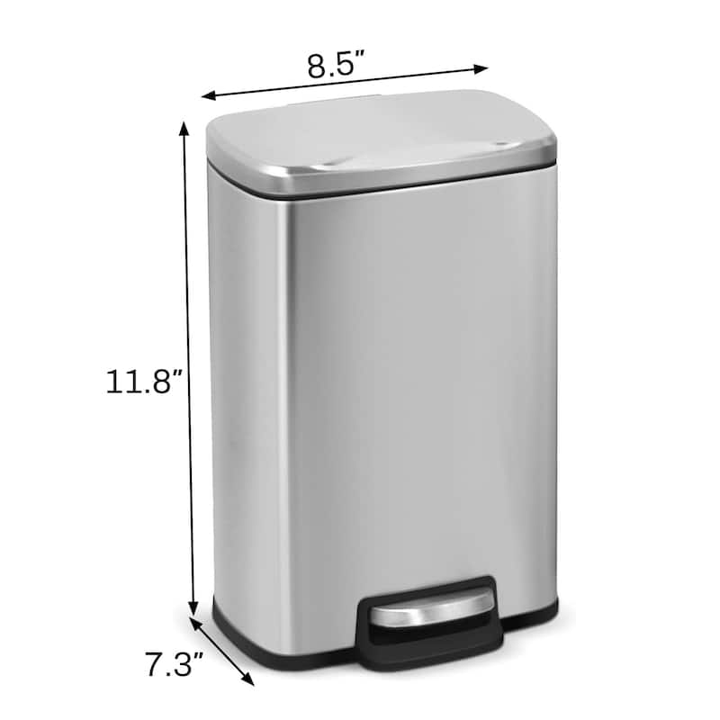 Innovaze 1.3 Gal./5 Liter Rectangular Stainless Steel Step-on Trash Can for Bathroom and Office