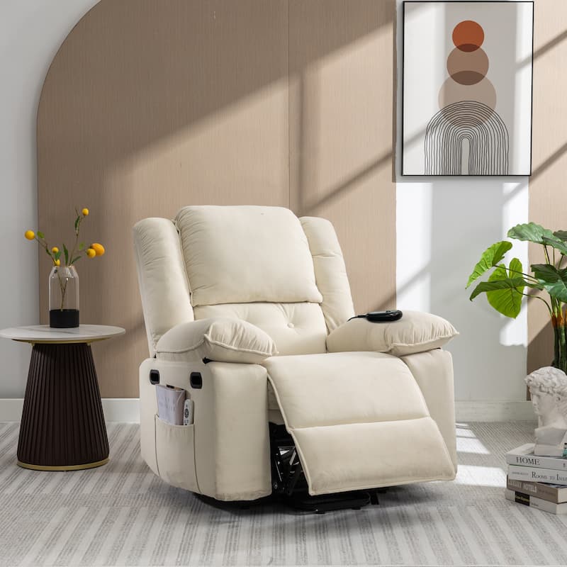 Power Lift Recliner Chair with Massage & Heating Function, Ergonomic Single Lounge Sofa, Recliner Chair with Side Pockets