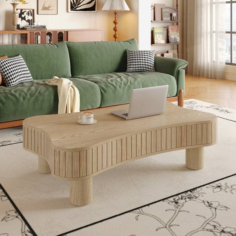 Lift Top Coffee Table with Fluted Panel Hidden Storage