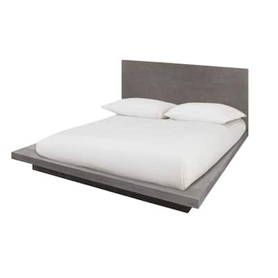 Nels King Size Platform Bed, Light Gray Acacia Wood, Platform Plinth Base