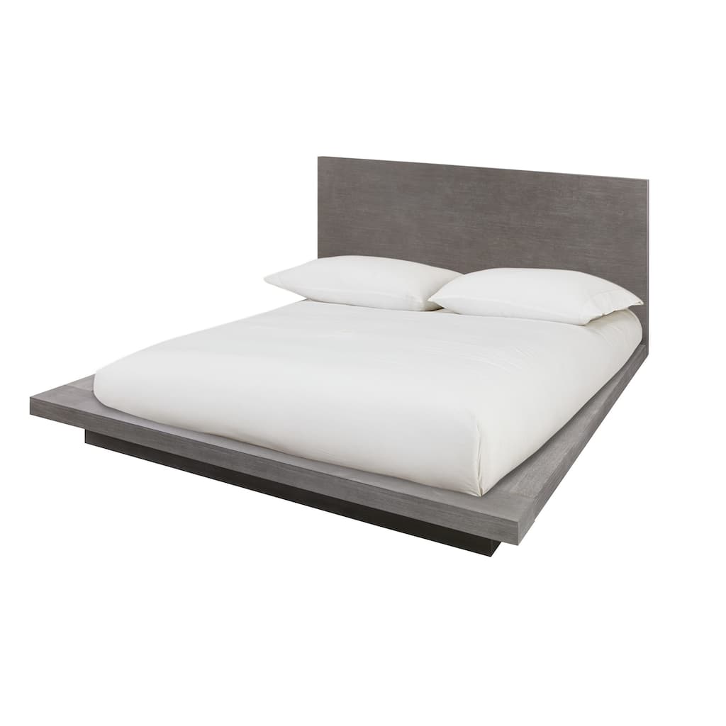 Nels Queen Size Platform Bed, Light Gray Acacia Wood, Platform Plinth Base