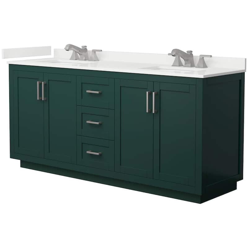 Wyndham Collection WCF292972D-QTZ-US3MXX Miranda 72" Free Standing - Green / White Quartz Top / Brushed Nickel Hardware