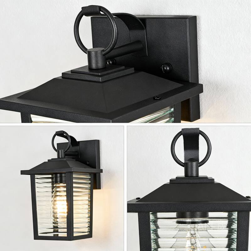 11 in. Sand Black 1-Light Outdoor Wall Lantern Sconce with Clear Glass Shade