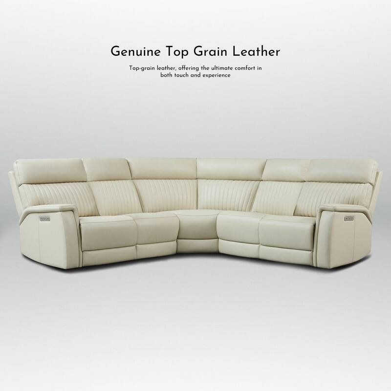 Genuine Leather Power Recliner Sectional with Power Ajustable Headrest and Lumbar, Zero Gravity, 2 Stationary Armlesschairs