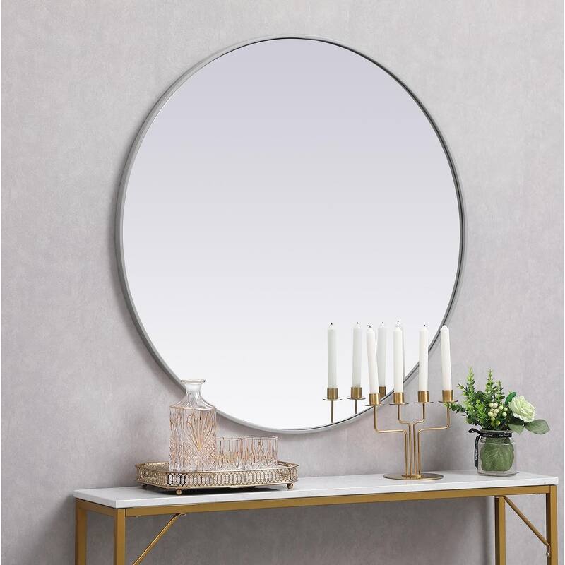 Carson Carrington Labbemala Metal Frame Round Mirror - 39" Diameter - Grey
