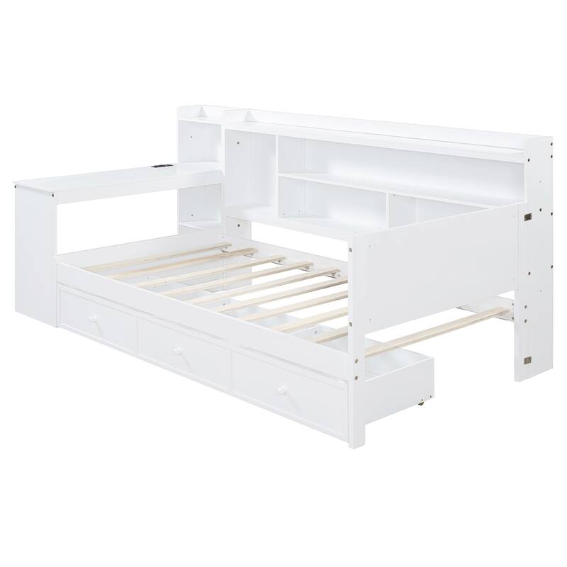 Twin Size Modern Style Wooden Daybed with 3 Drawers,USB Ports and Desk for Bedroom