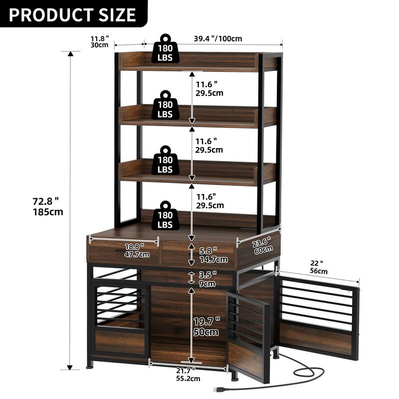 Moasis 4 Tier Storage rack Pet Crate Dog Cage Furniture with Power Outlet and 2 Drawers