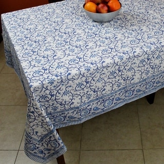Block Print Rajasthan Vine Square Cotton Tablecloth 60" x 60" Blue
