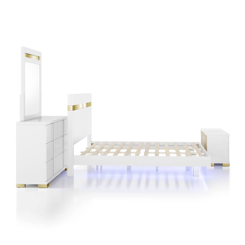 Furniture of America Halifax Modern 5-Piece Wood Platform Bedroom Set with Underbed LED