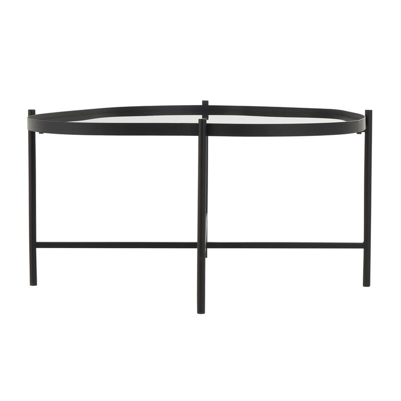 Metal Abstract Wavy Side End Accent Table with X-Shaped Base - Black - Roche River Decor