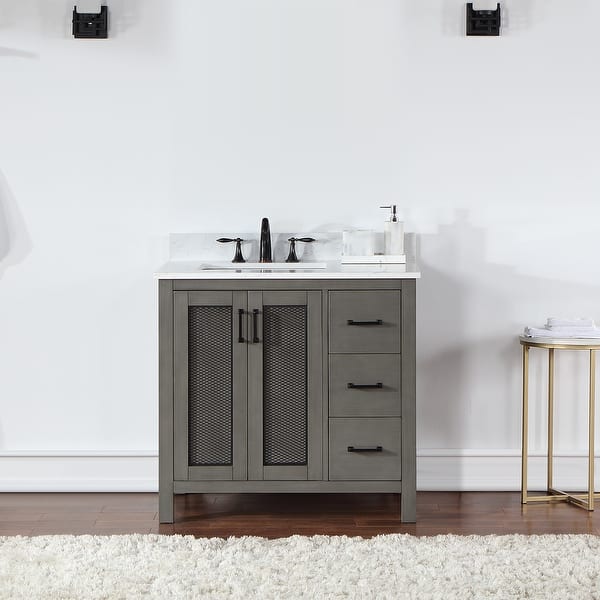 slide 2 of 179, Altair Hadiya Bathroom Vanity with Composite Stone Countertop without Mirror 36 inch. - Gray Pine + Matte Black Hardware