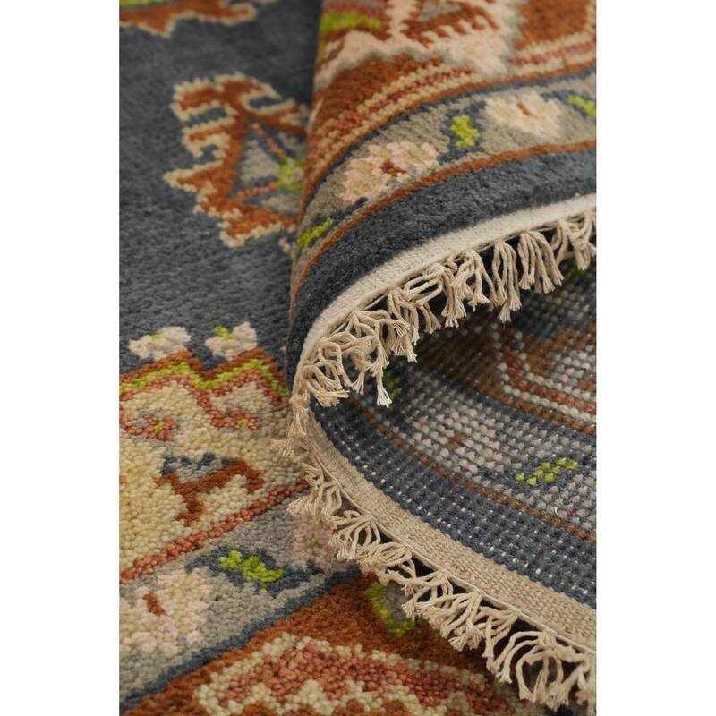 Hand Knotted Oriental 100% Wool Carpet Traditional Geometric Greys & Charcoal Viss Area Rug - 8' 11'' X 6' 0''
