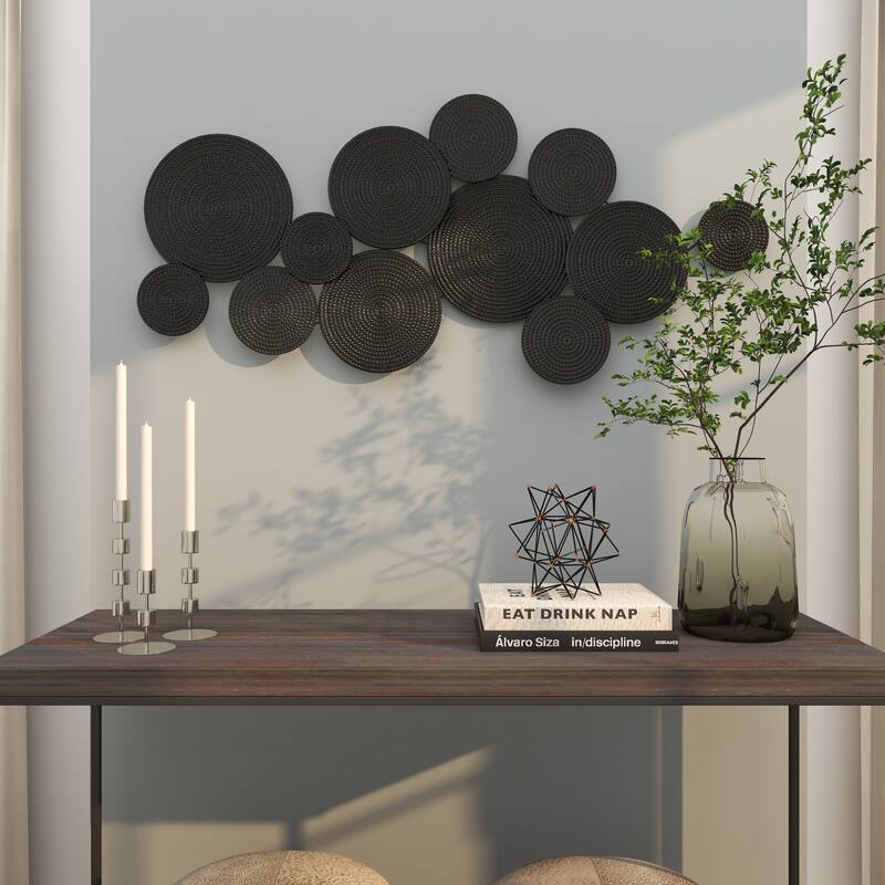 CosmoLiving by Cosmopolitan Metal Plate Wall Decor with Textured Circles - Gold or Black