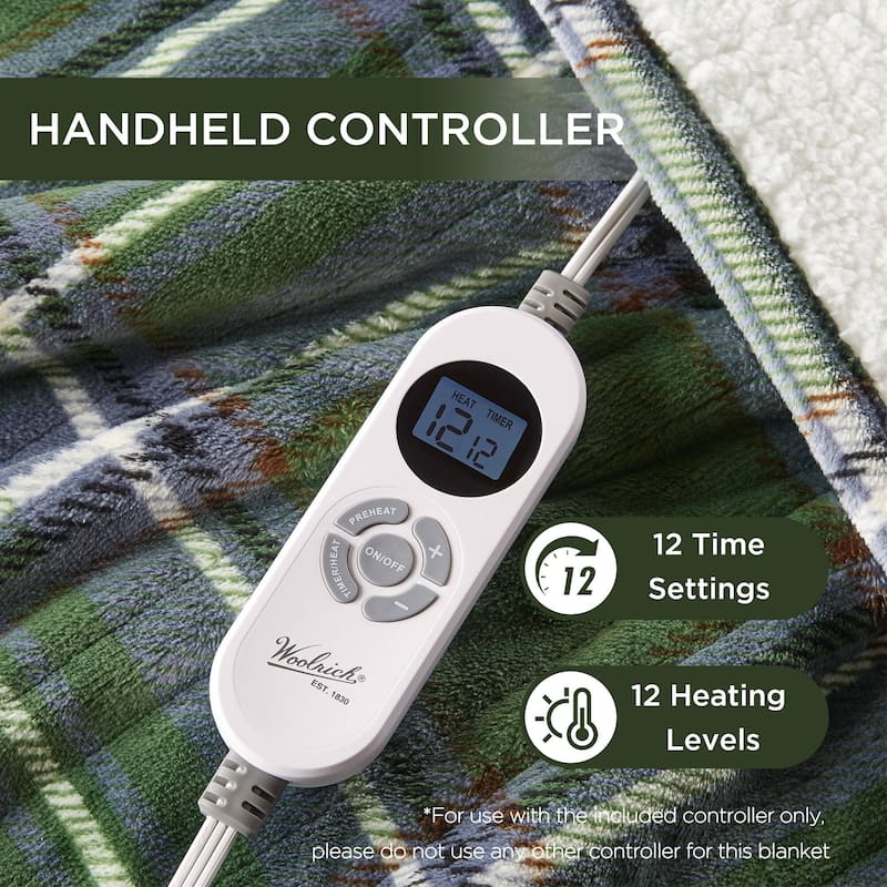 Woolrich Print Plush to Sherpa Heated Throw