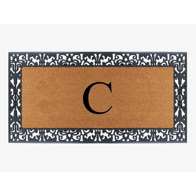 A1HC Rubber and Coir Paisley Border Heavy Duty Non-Slip Durable Double Door Monogrammed Doormat 30"X60", Black - C