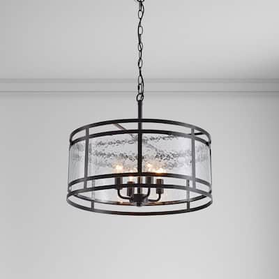 Laia 20" 4-light Water Textured Curved Glass Drum Round Chandelier - Black