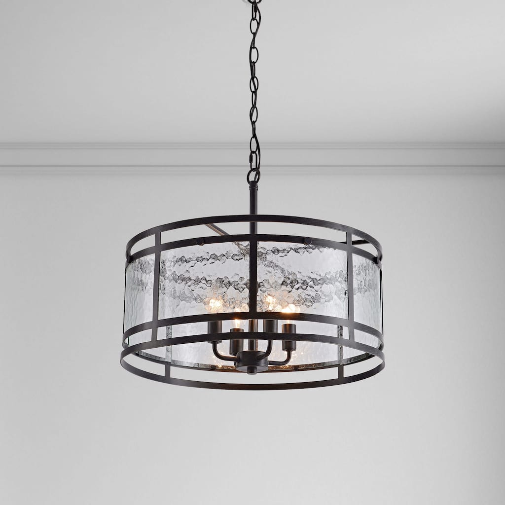 Laia 20" 4-light Water Textured Curved Glass Drum Round Chandelier - Black