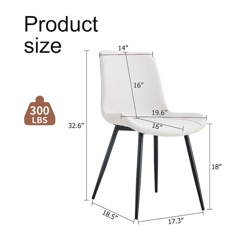 White artificial leather backrest cushion dining chair, black metal legs, curved widened cushion design for more comfort