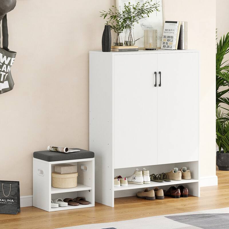 Shoe Cabinet with Doors, 7 Tier 28 Pairs Shoe Cabinet Storage for Entryway, Hidden Narrow Shoe Cabinets