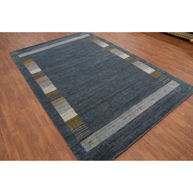 Hand Knotted Oriental 100% Wool Carpet Tribal Tribal Navy Blue & Blues Gabbeh Area Rug - 10' 0'' X 6' 8''