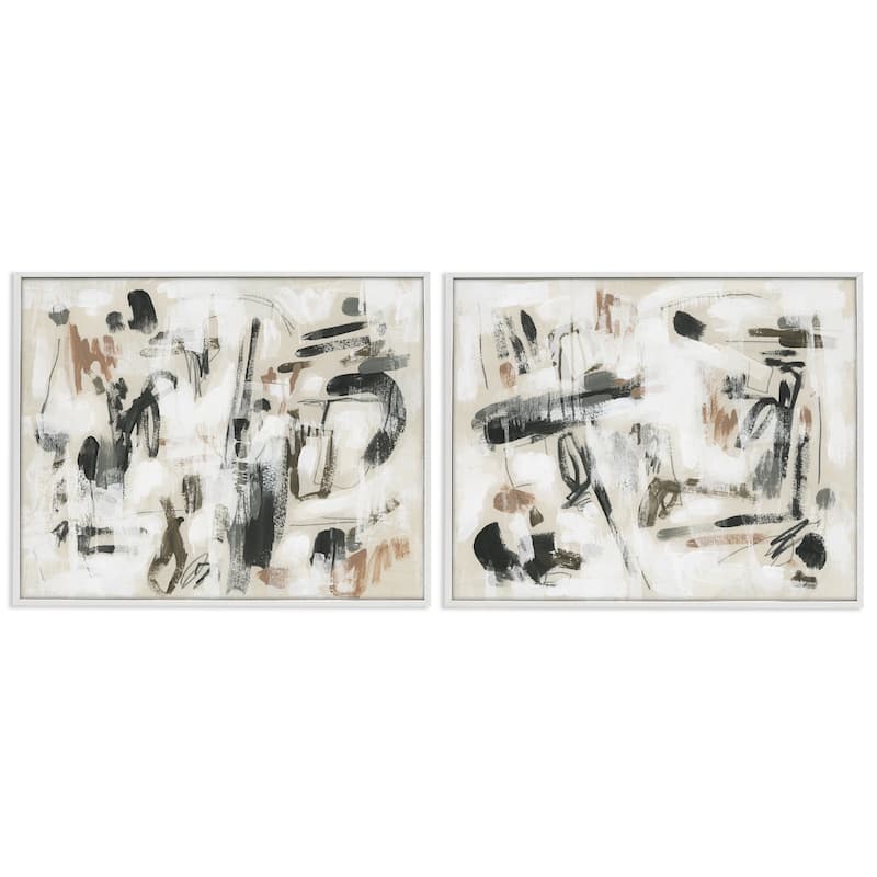 Stupell Neutral Earth Tones Abstraction Framed Giclee Art Design By June Erica Vess (Set of 2) - 30 x 24 - White
