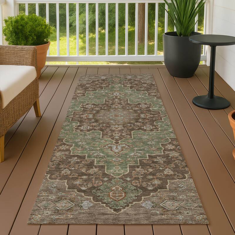 Machine Washable Indoor/ Outdoor Traditional Karachy Chantille Rug - Chocolate - 2'3" x 7'6"
