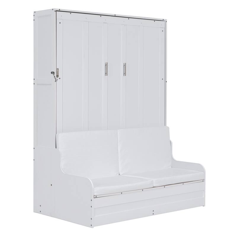 Queen Size Foldable Wall Murphy Bed with Integrated Chair and Cushions