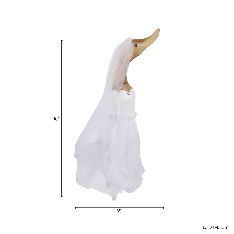 Decorative Wooden Wedding Duck Figurine Sculpture - 16.0"