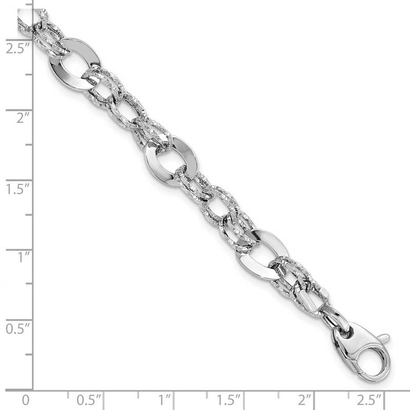 Curata 14k White Gold Fancy Polished Sparkle Cut Bracelet 7.5 Inch