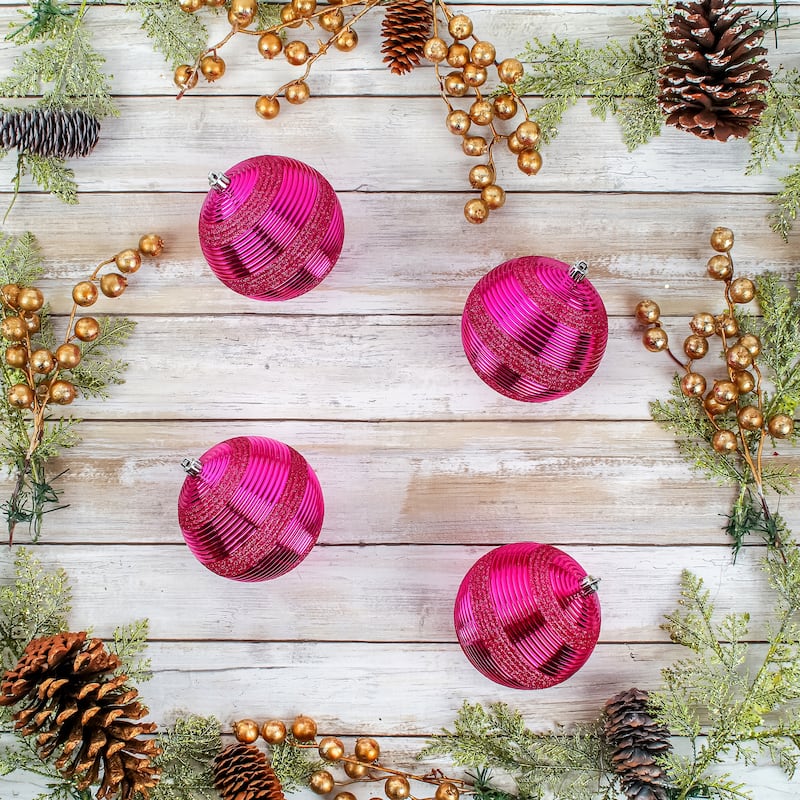 National Tree Company 4-Piece Shatterproof Swirling Pink Ornaments - 4 in