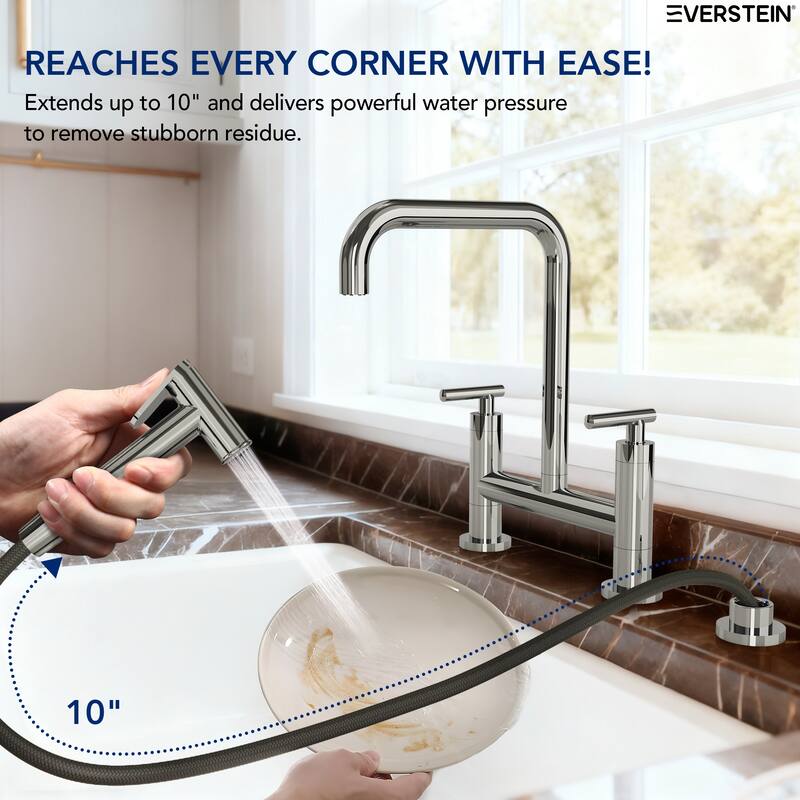 2-Handle Deck Mount Kitchen Faucet 2-Hole Bridge Kitchen Faucet with Side Sprayer