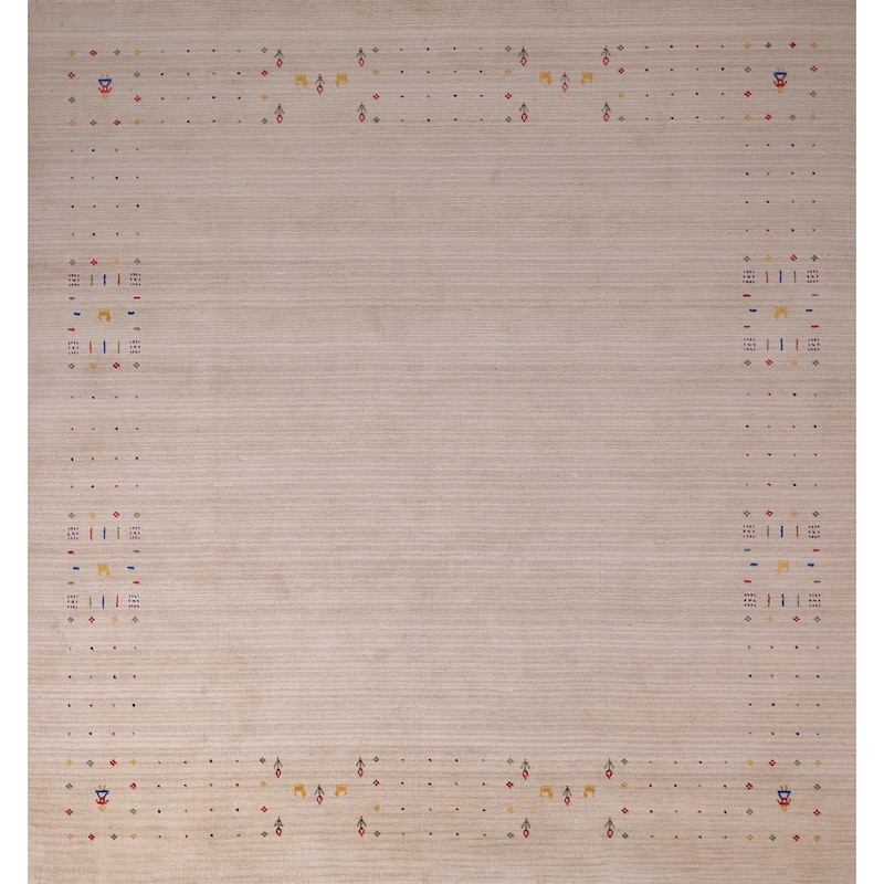 Gabbeh Oriental Square Area Rug Hand-Knotted Wool Carpet - 7'11" x 7'10"