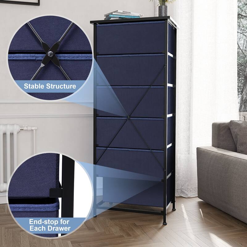 6 Drawers Chest - Vertical Storage Tower Steel / Wood / Fabric Dresser